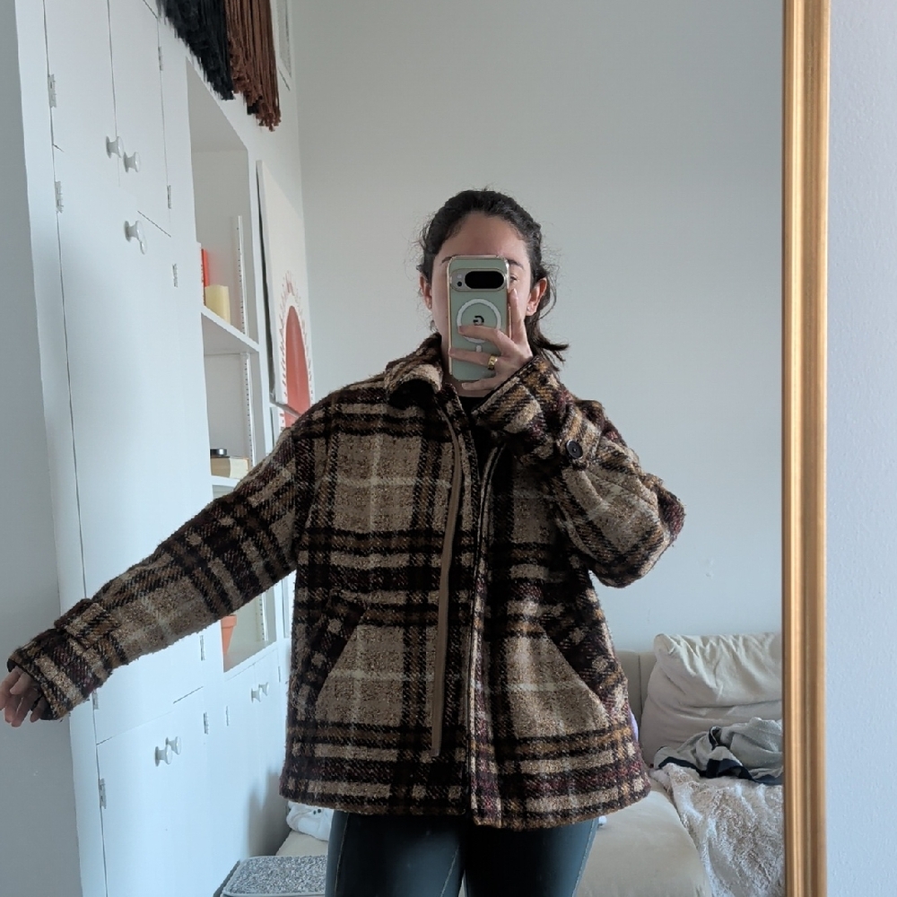 Plaid Women's Jacket in Brown and Cream